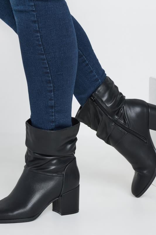 Black Faux Leather Slouch Ankle Boots In Wide E Fit & Extra Wide EEE Fit | Yours Clothing 1