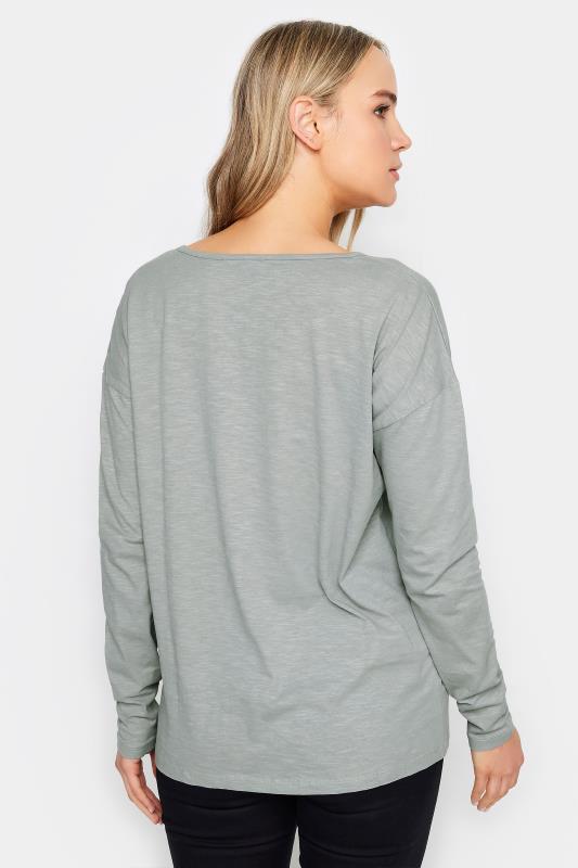 LTS Tall Light Grey & Black V-Neck Long Sleeve Cotton T-Shirt | Long Tall Sally 4