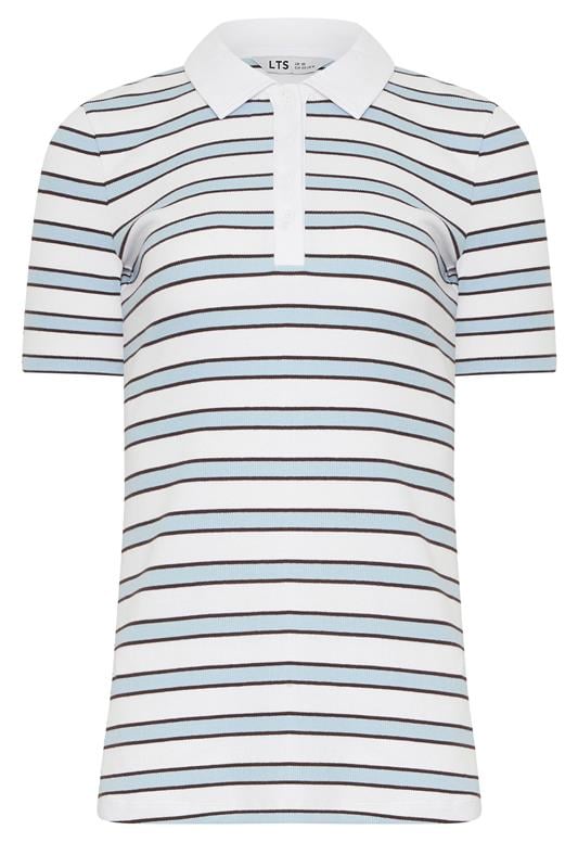 LTS Tall Women's White & Blue Stripe Polo Top | Long Tall Sally 5