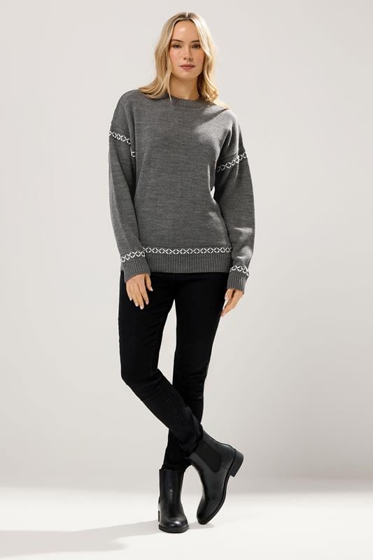 LTS Tall Grey Cross Stitch Knitted Jumper | Long Tall Sally 2