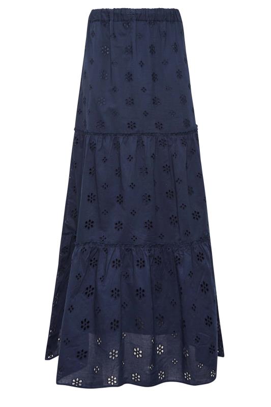 LTS Tall Women's Navy Blue Broderie Anglaise Tiered Maxi Skirt | Long Tall Sally 5