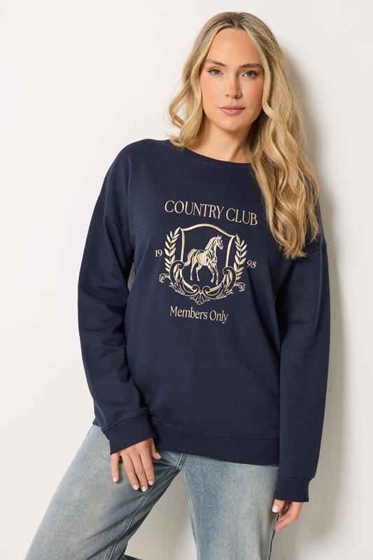  LTS Tall Navy Blue 'Country Club' Embroidered Slogan Sweatshirt