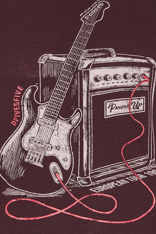 D555 Big & Tall Burgundy Red Guitar Graphic Print T-Shirt | BadRhino 3