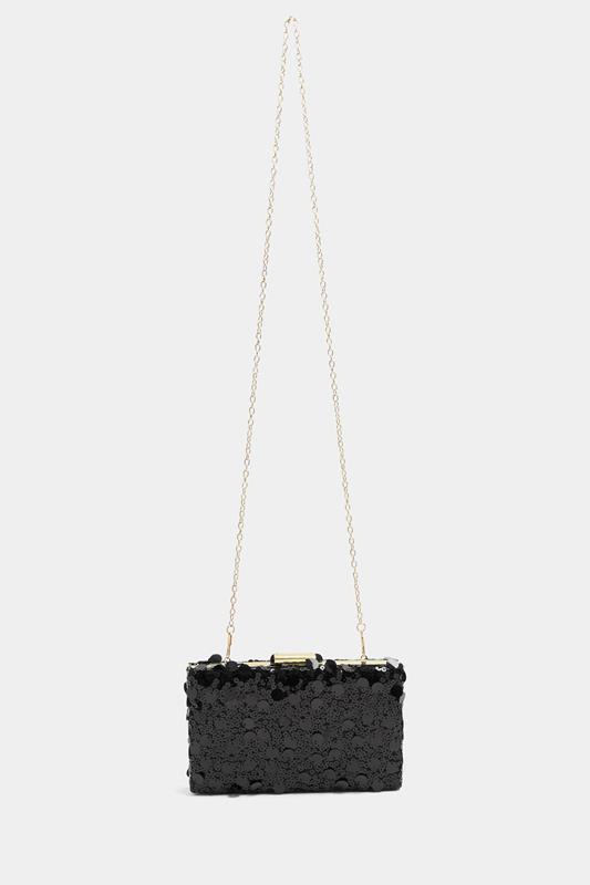 Black Mixed Sequin Clutch Bag | Yours Clothing 4