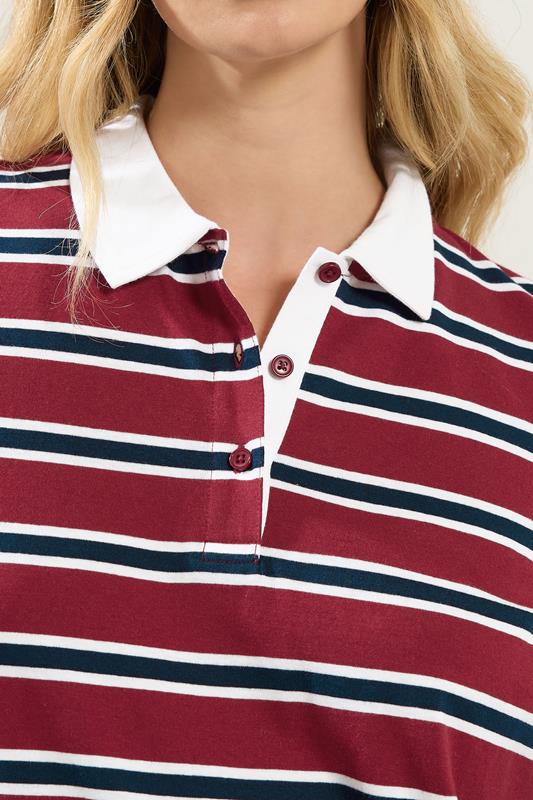 LTS Tall Red & Navy Blue Striped Jersey Polo Top | Long Tall Sally 4