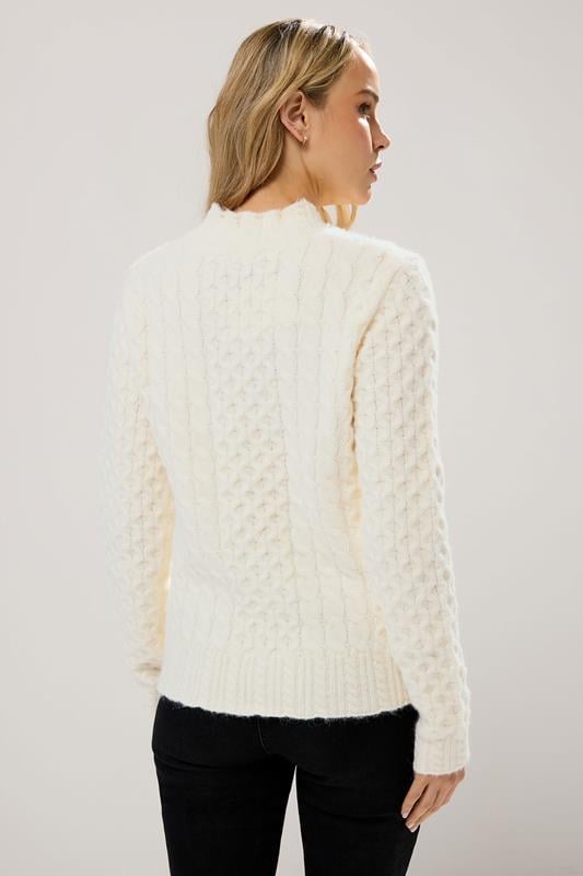 LTS Tall Ivory White Cable Knit Frill Jumper | Long Tall Sally 3
