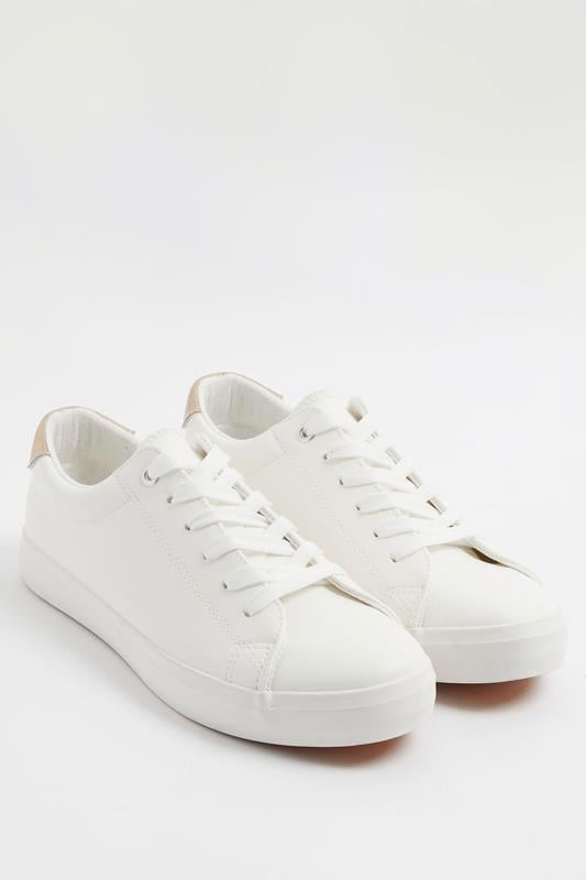 White Faux Leather Lace Up Trainers In Extra Wide EEE Fit