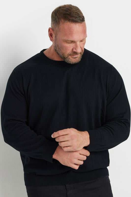 JACK & JONES Big & Tall Black Crew Neck Fine Knit Jumper