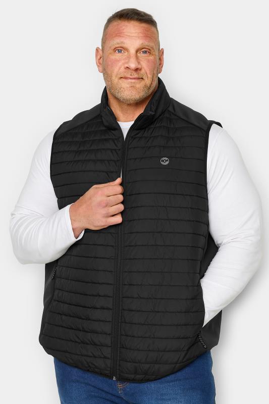 Jack & Jones Black Logo Print Puffer Gilet | BadRhino  1