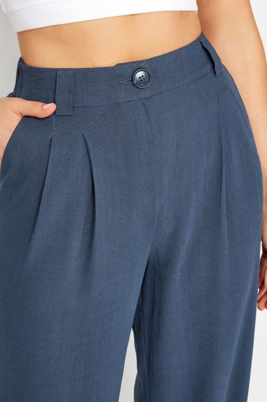 LTS Tall Womens Navy Blue Linen Wide Leg Trousers | Long Tall Sally 4