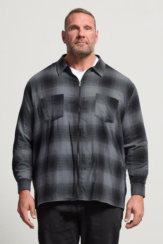 KAM Big & Tall Charcoal Grey Zip Through Check Overshirt