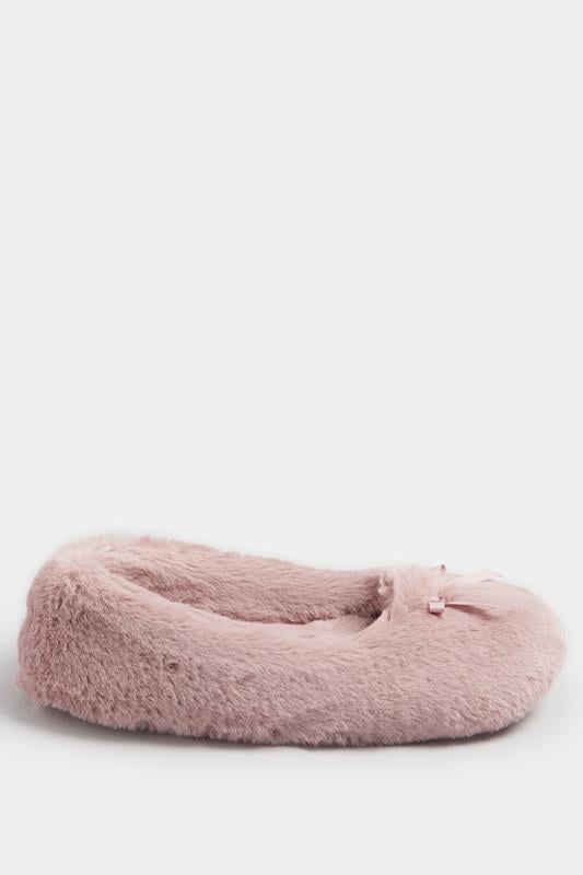 Pink Plush Bow Front Ballet Slippers | Yours Clothing 4