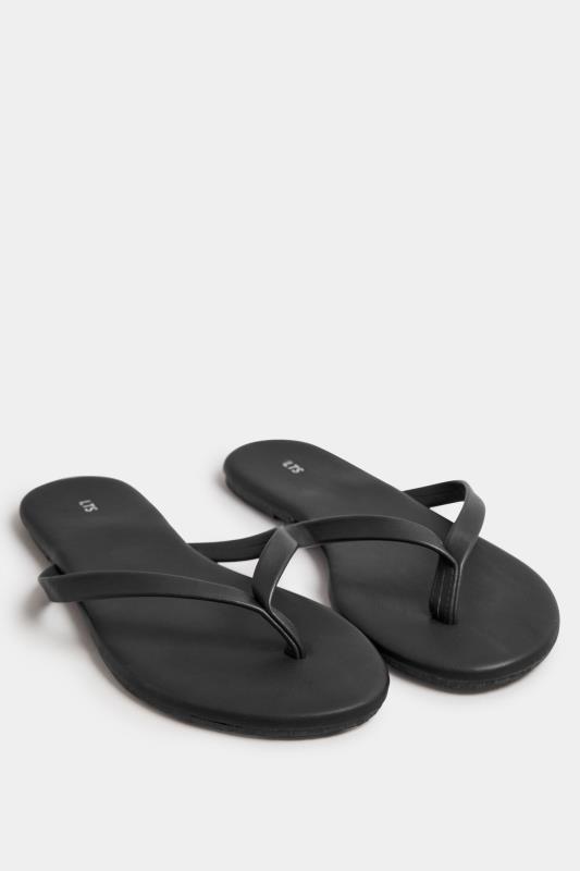 LTS Black Flat Toe Thong Sandals In Standard Fit | Long Tall Sally 2