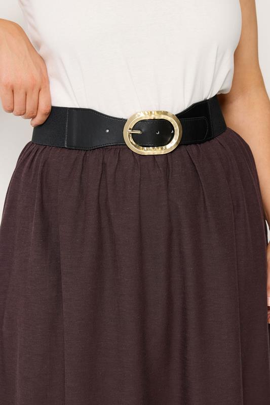 Black Hammered Oval Buckle Wide Belt | Yours Clothing 1