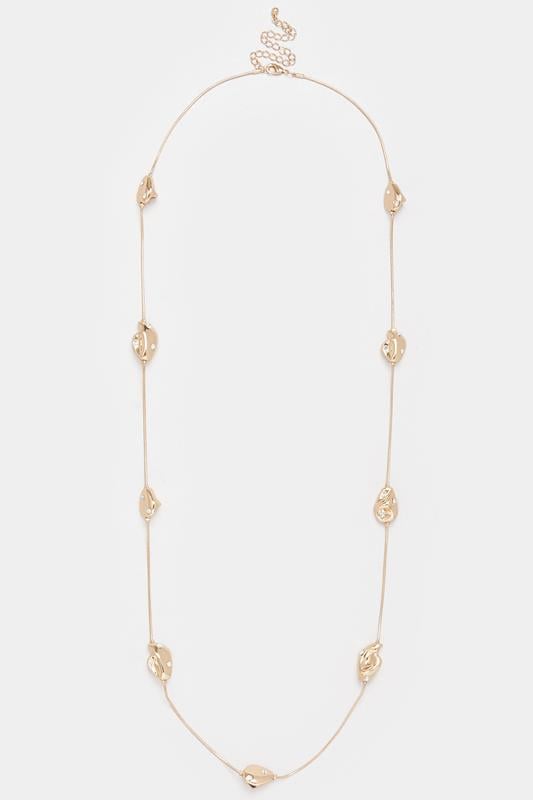 Gold Tone Long Diamante Nugget Necklace | Yours Clothing 2