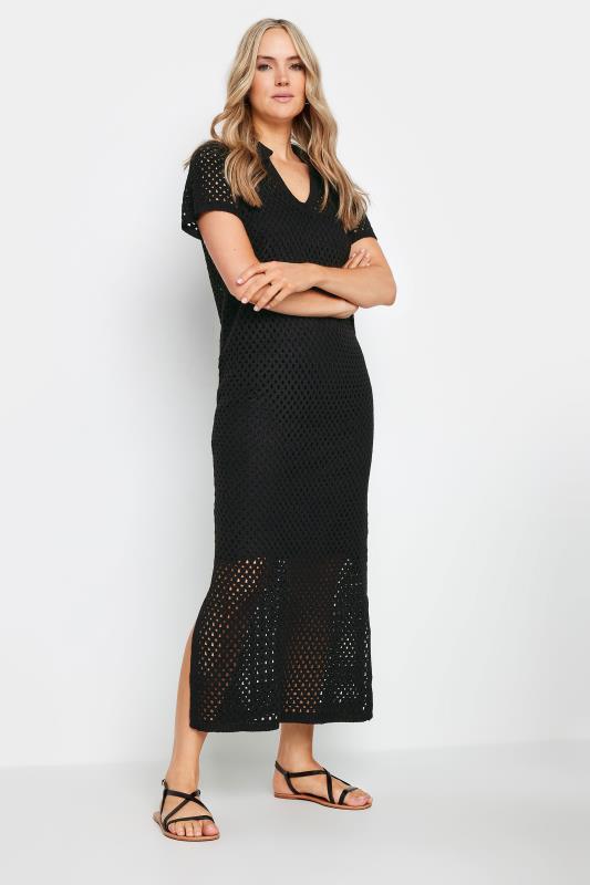 Tall  LTS Tall Black Crochet Midaxi Dress