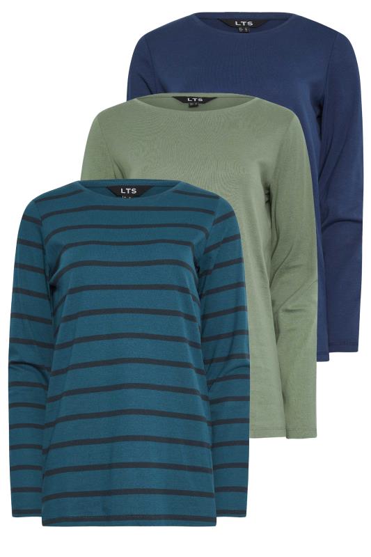 LTS Tall 3 PACK Blue & Black Stripe Long Sleeve Cotton T-Shirt | Long Tall Sally  7