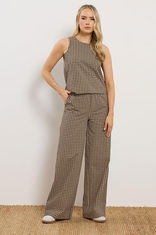  LTS Tall Set Brown Gingham Print Vest Top & Trousers