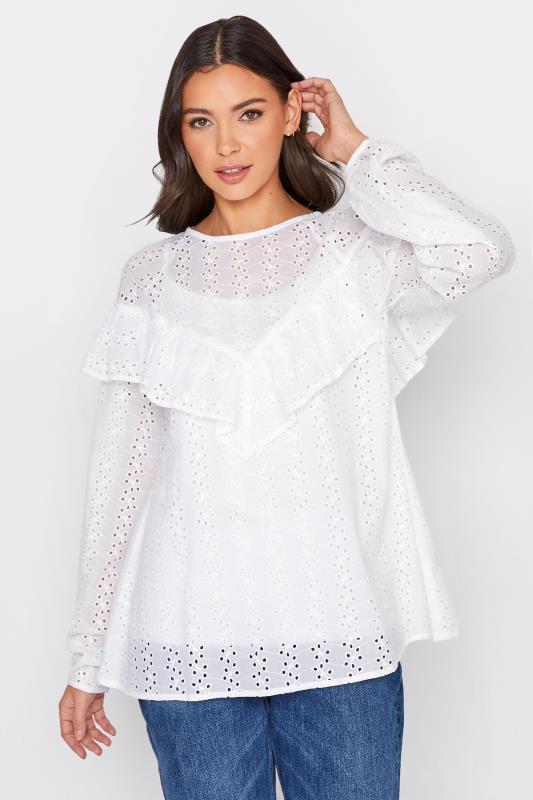 Tall  LTS Tall White Broderie Anglaise Ruffle Top