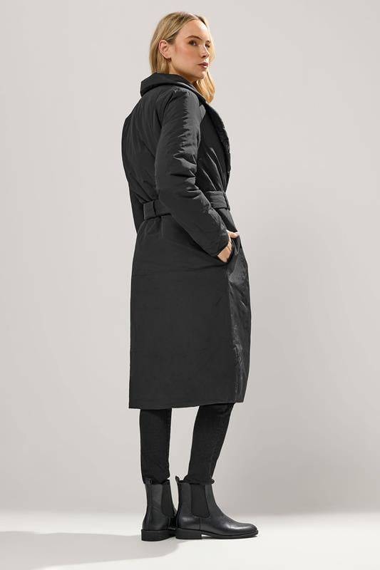 LTS Tall Black Belted Padded Midi Coat | Long Tall Sally 3