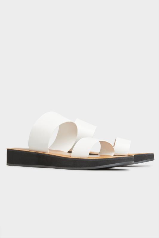 LTS White Two Strap Flat Sandals In Standard Fit | Long Tall Sally 2