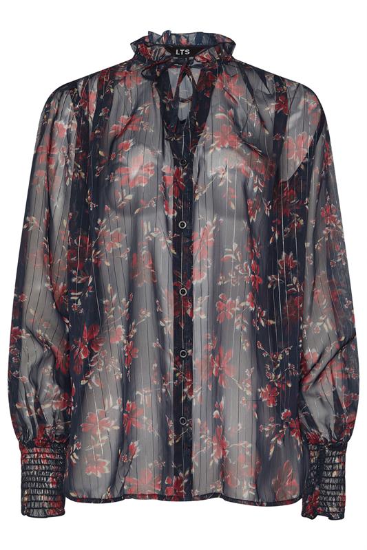 LTS Tall Navy Blue Floral Print Frill Neck Blouse | Long Tall Sally 5