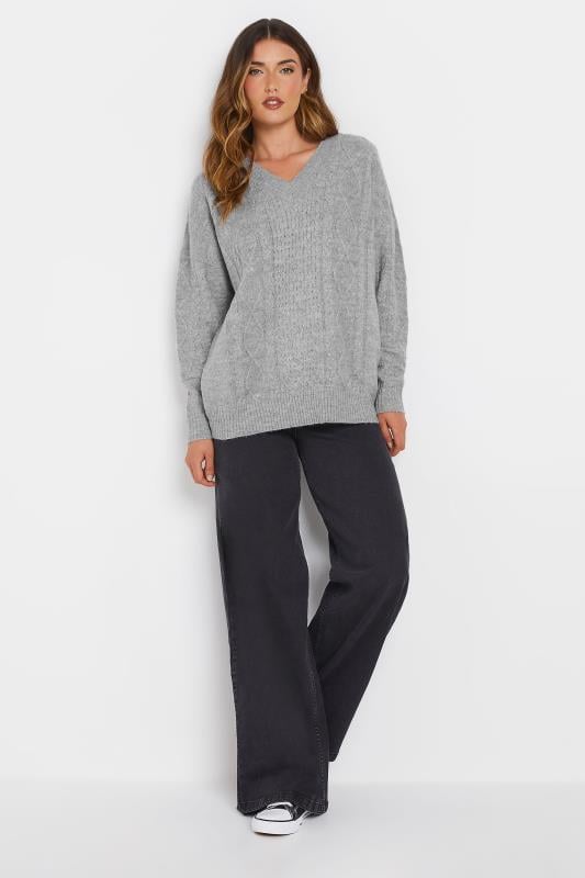 LTS Tall Grey Cable Knit V-Neck Jumper | Long Tall Sally 3