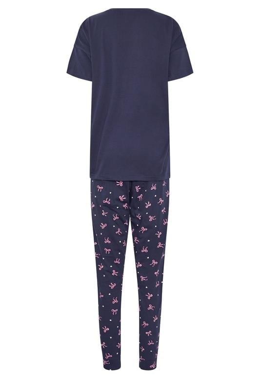 LTS Tall Women's Navy Blue Bow Print Cotton Cuffed Pyjama Set | Long Tall Sally 6