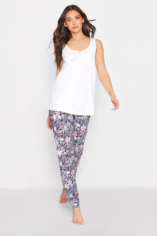 LTS Tall Women's White Tassel Tie Cotton Pyjama Vest Top | Long Tall Sally  1