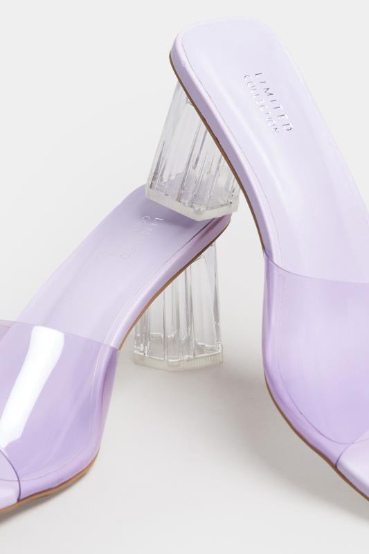 Lilac Purple & Clear Block Heel Mules In Extra Wide EEE Fit | Yours Clothing 5