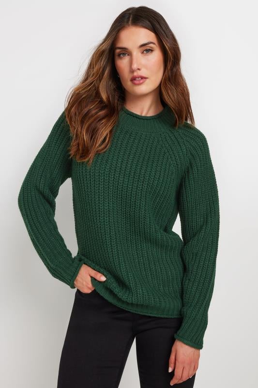 Tall  LTS Tall Dark Green High Neck Knit Jumper