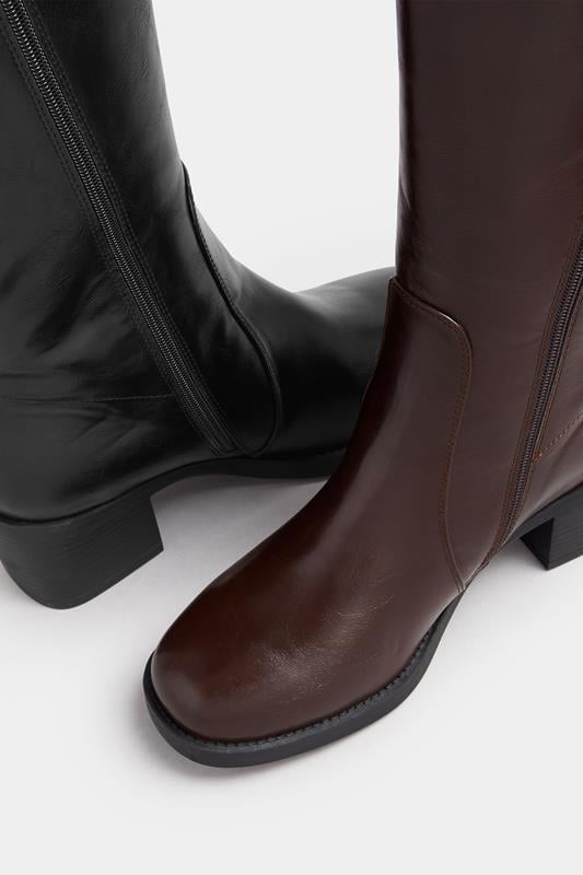 Brown Square Toe Knee High Boots In Extra Wide EEE Fit | Yours Clothing 6