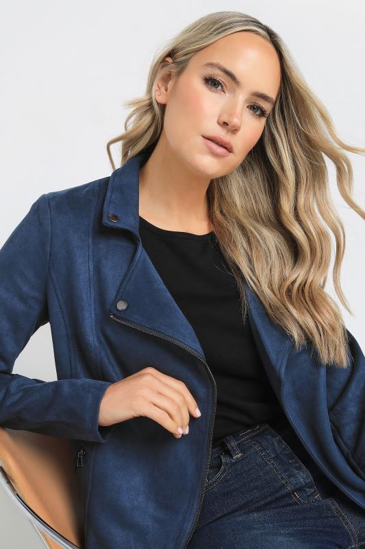 LTS Tall Navy Blue Faux Suede Biker Jacket Long Tall Sally