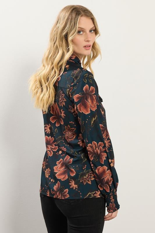 LTS Tall Teal Blue Floral Tie Neck Blouse | Long Tall Sally  5