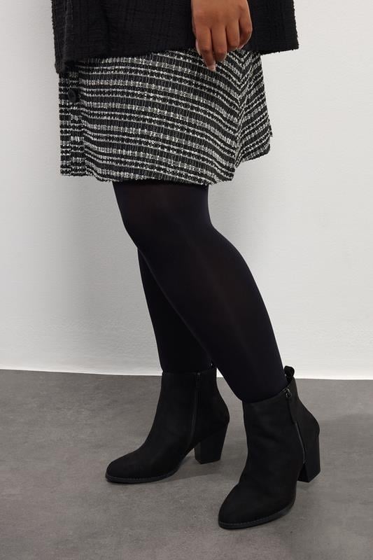 Black Faux Suede Block Heel Ankle Boots In Wide E Fit & Extra Wide EEE Fit | Yours Clothing 1