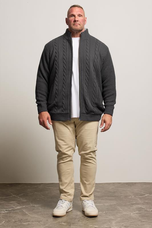 BadRhino Big & Tall Charcoal Grey Sherpa Lined Zip Through Cable Jumper | BadRhino 3