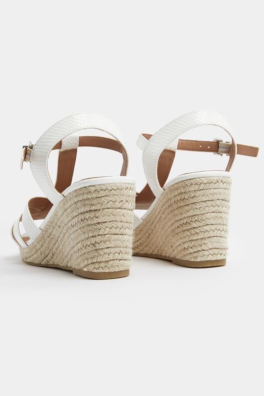 White Faux Leather T-Bar Wedge Sandals In Wide E Fit | Yours Clothing 4