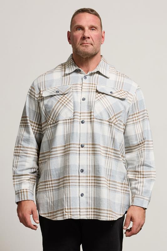 JACK & JONES Big & Tall White & Brown Check Overshirt