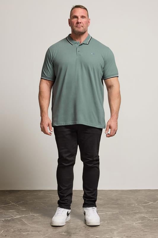 BadRhino Big & Tall Green & Blue Tipped Polo Shirt | BadRhino 3