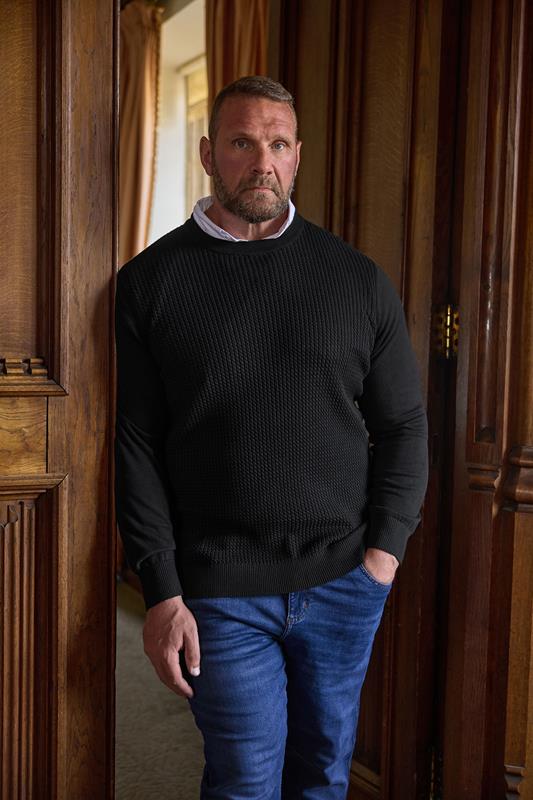 BadRhino Big & Tall Black Cable Knit Mock Shirt Jumper | BadRhino 1