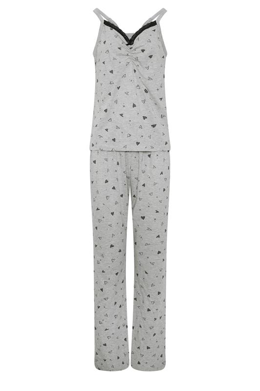 LTS Tall Women's Grey Heart Print Cotton Wide Leg Pyjama Set | Long Tall Sally 1