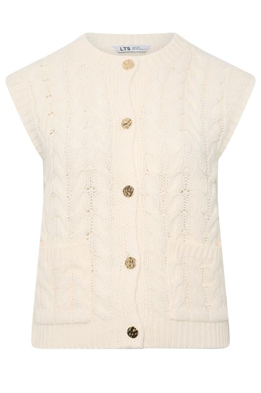  LTS Tall Ivory White Cable Knit Button Vest Top