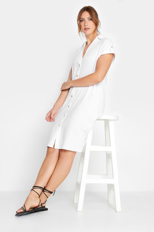 Tall  LTS Tall White Linen Look Button Through Shirt Dress