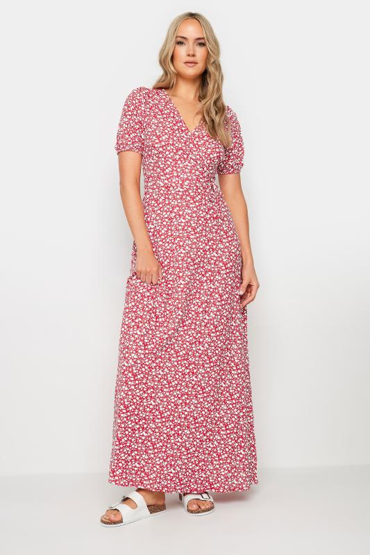 LTS Tall Women's Red Ditsy Floral Print Maxi Wrap Dress | Long Tall Sally 1