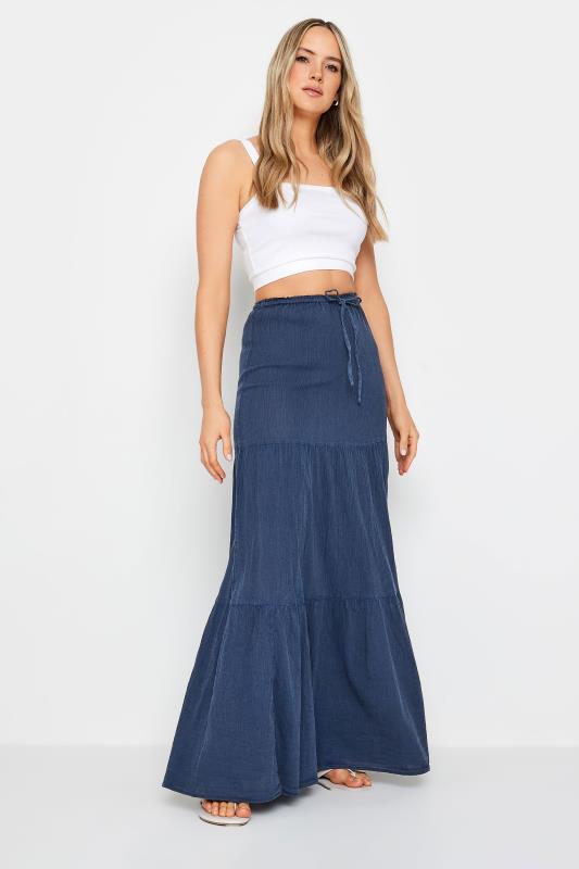 LTS Tall Women's Navy Blue Acid Wash Tiered Maxi Skirt | Long Tall Sally 1