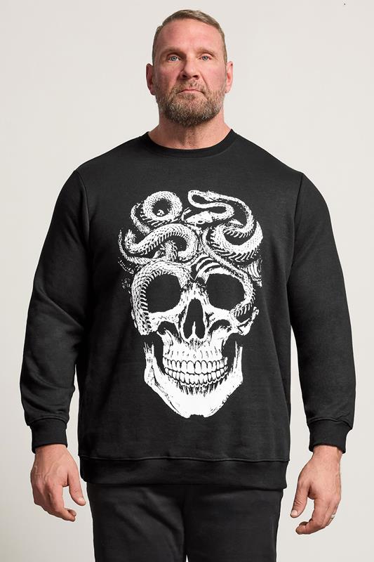 BadRhino Big & Tall Black Skull & Snake Graphic Sweatshirt