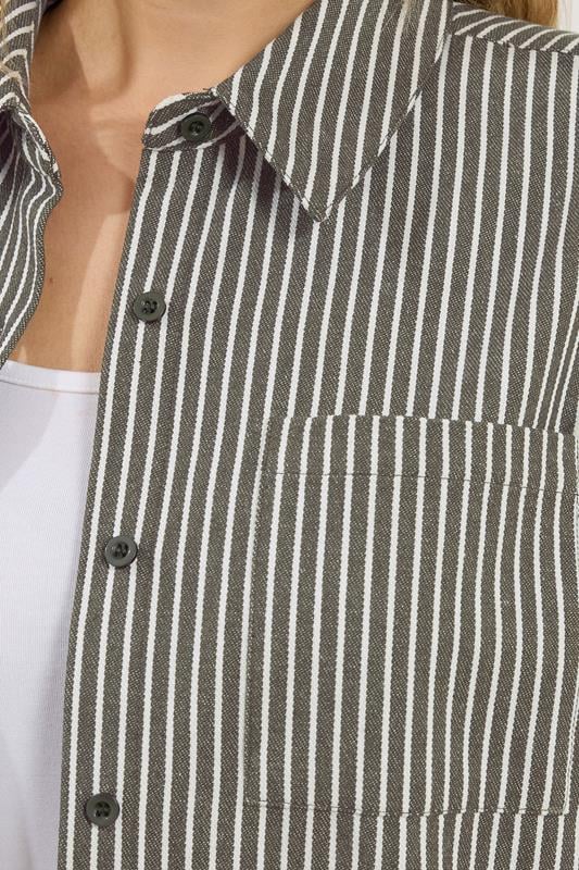 LTS Tall Women's Set Olive Green Stripe Button Cotton Shirt & Trousers | Long Tall Sally 6
