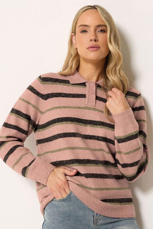  LTS Tall Pink Stripe Knitted Polo Jumper
