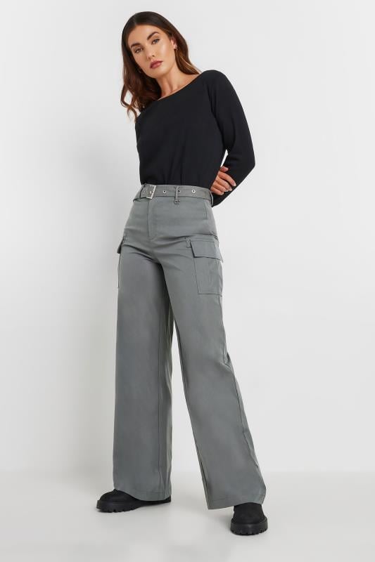 Tall  LTS Tall Grey Belted Wide Leg Cargo Trousers