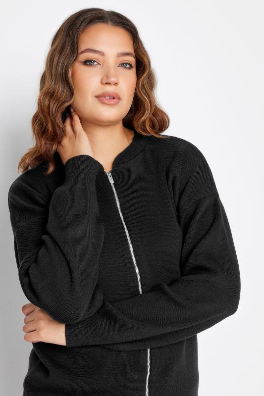 LTS Tall Black Knitted Bomber Jacket | Long Tall Sally  4